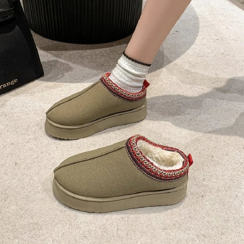 New Winter Retro Women Snow Warm Suede Leather Lazy Loafers Boots Shoes Woman Lady Female Flat Bottine Botas Boots Mujer Shoes