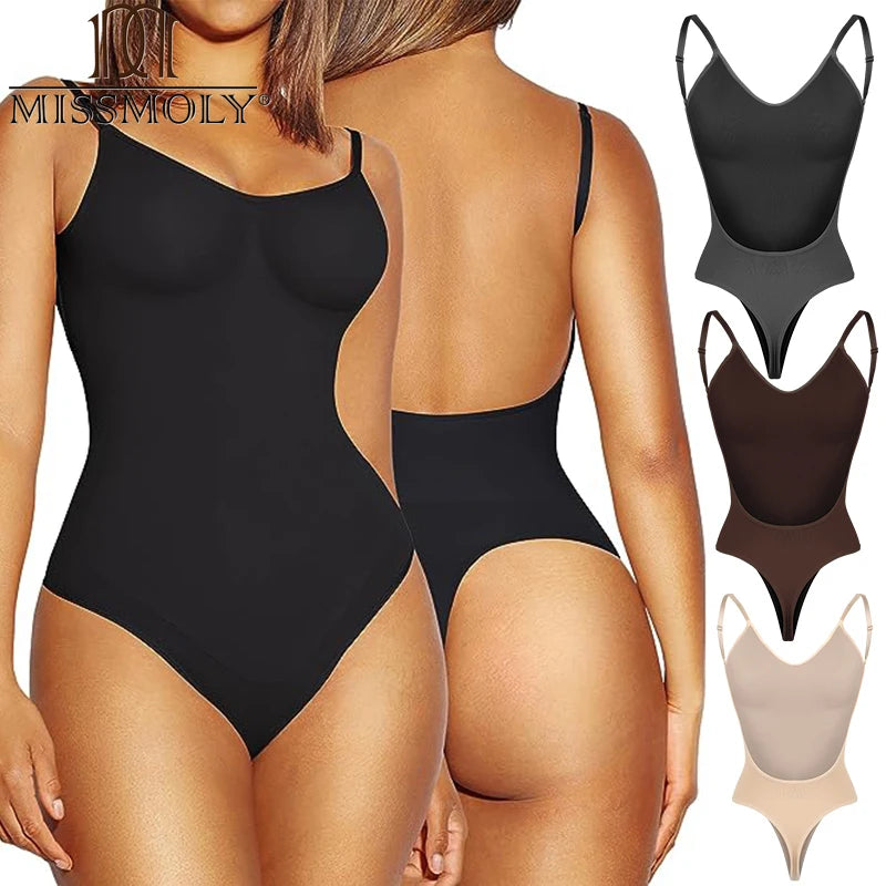  Womens Backless Bodysuits Shapewear Thong Seamless Tummy Control Butt Lifter Body Shaper Corset Slimming Camisole Tops