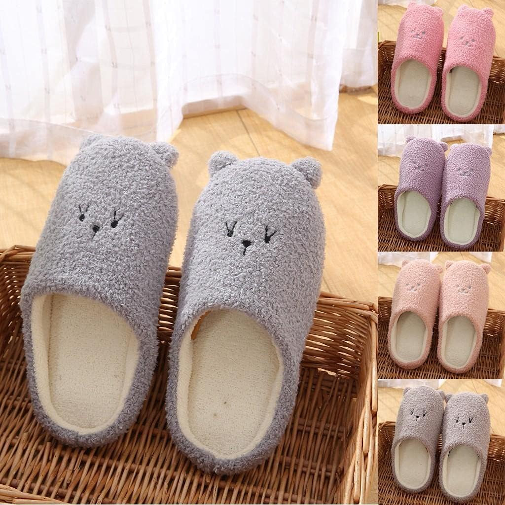 Slippers for Women Cute Soft Comfy Fuzzy House Shoes Flat Bear Closed Toe Slip on Indoor Womens Slippers