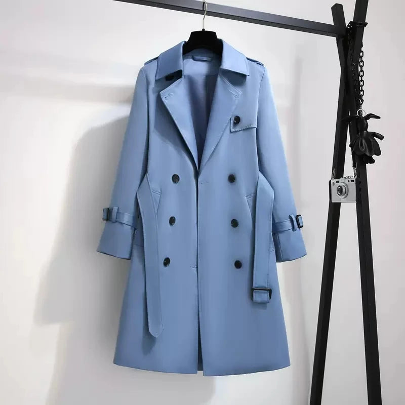 Long Casual Woman Double Breasted Trench Coat Loose with Belt Overcoat Waterproof Raincoat Business Outerwear R691