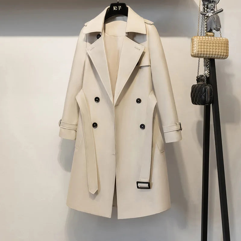 Long Casual Woman Double Breasted Trench Coat Loose with Belt Overcoat Waterproof Raincoat Business Outerwear R691