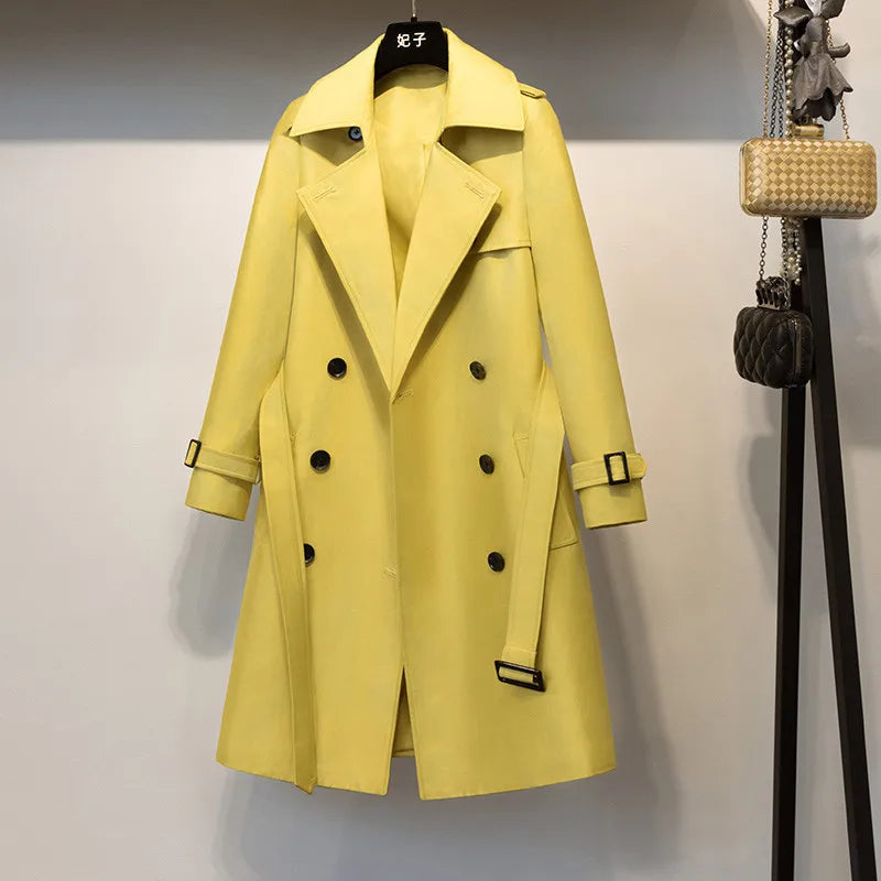 Long Casual Woman Double Breasted Trench Coat Loose with Belt Overcoat Waterproof Raincoat Business Outerwear R691