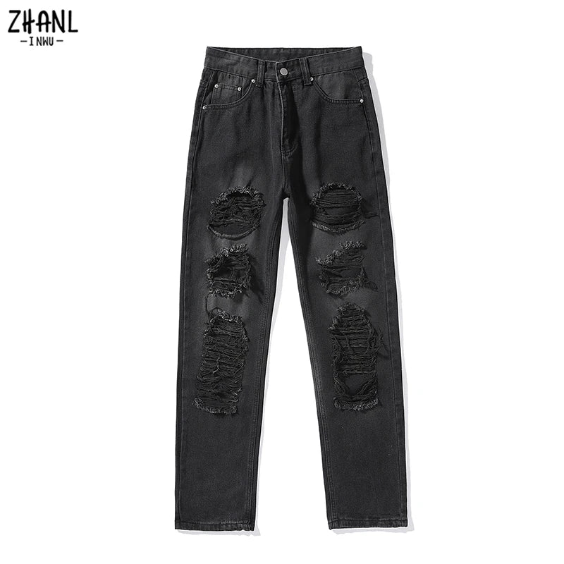 Ripped Vintage Woman'S Distressed Jeans  High Waist Pants Fashion Straight 