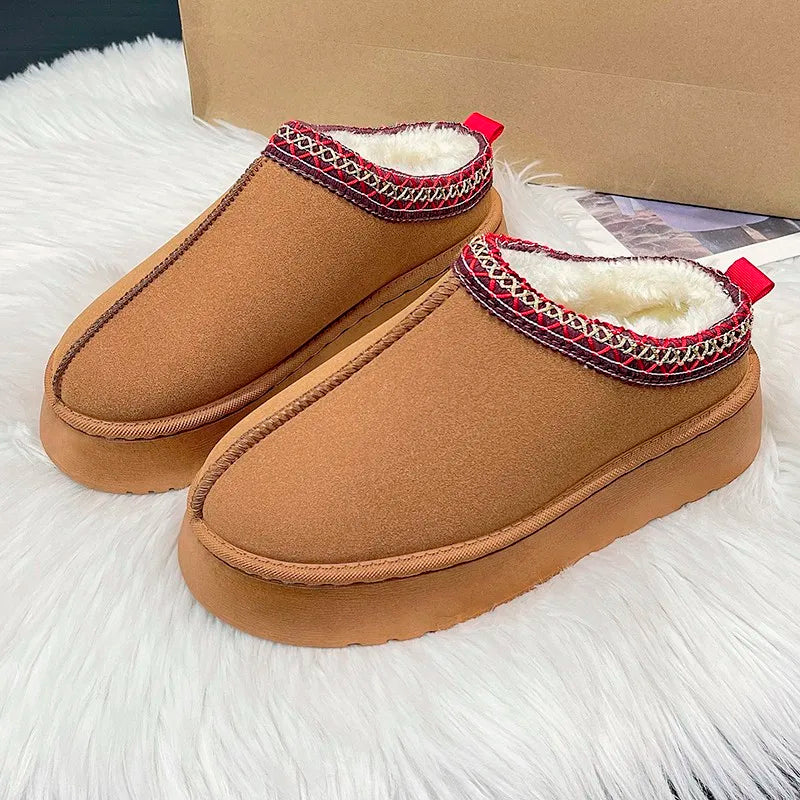 New Winter Retro Women Snow Warm Suede Leather Lazy Loafers Boots Shoes Woman Lady Female Flat Bottine Botas Boots Mujer Shoes