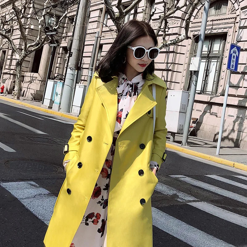 Long Casual Woman Double Breasted Trench Coat Loose with Belt Overcoat Waterproof Raincoat Business Outerwear R691